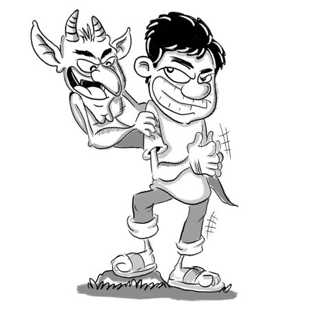 devil and boy are talkingの写真素材