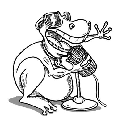 funny frog wear sunglasses singingの写真素材