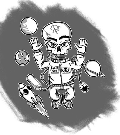 skull floating in the dark spaceの写真素材