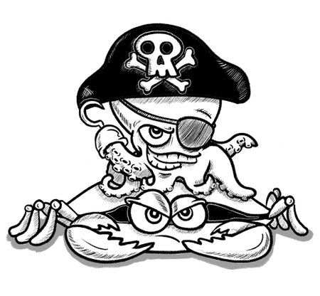 funny captain octopus riding crabの写真素材