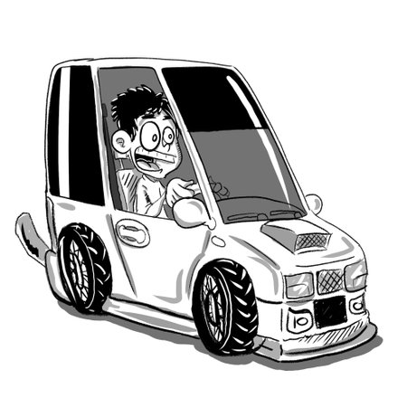 nervous boy driving a carの写真素材