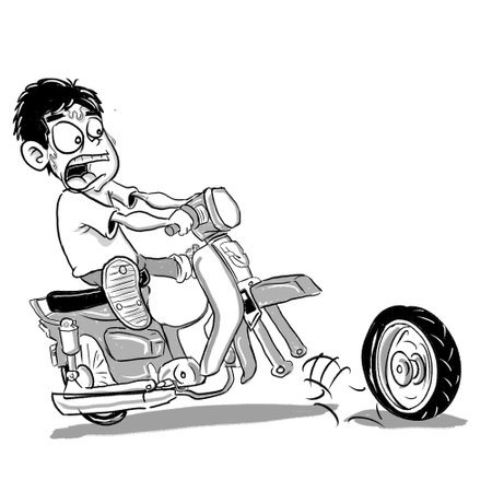 one wheel out boy riding funnyの写真素材