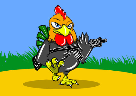 military chicken bring a machine gunの写真素材