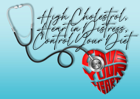 Stethoscope and red heart on blue background. Vector illustration.の写真素材