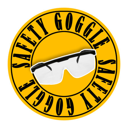 Safety Glasses Icon, Sticker or Label Isolated on White Backgroundの写真素材