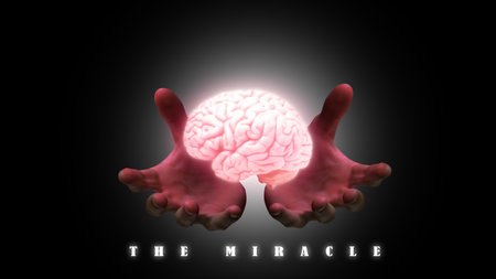 Human brain on black background. 3D rendering. Mental health concept.の写真素材