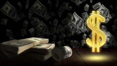 Dollar sign on money background. 3D illustration. Dollar currency.の写真素材