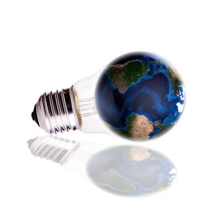 Bulb with globe isolated on white background,Earth Map and Globe shape courtesy of NASA 