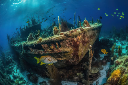 Underwater view of an old sunken shipwreck in the Red Seaの素材
