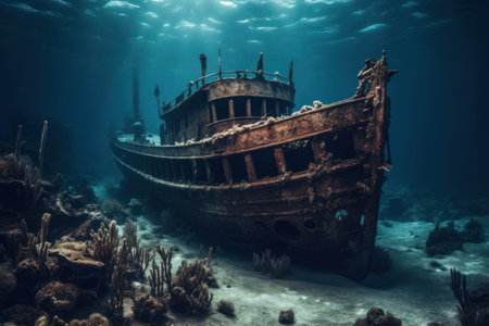 Underwater view of an old shipwreck in the Red Sea.の素材