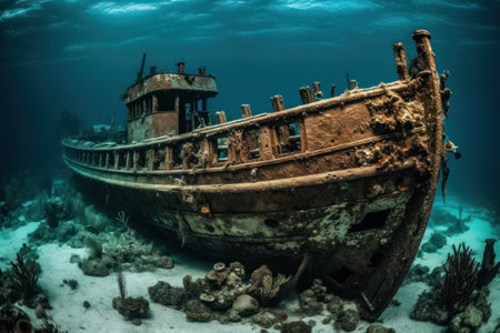 Abandoned shipwreck on a tropical coral reef in the Red Seaの素材