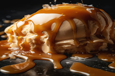 Savor the luxurious taste of salted caramel gelato, enhanced by a drizzle of warm caramel sauce and a sprinkle of sea salt.の素材