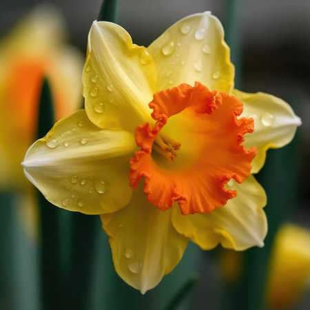 This delightful image features a cheerful daffodil with sunny yellow petals and a distinct trumpet-shaped center. The bright colors and uplifting mood make it a perfect choice for various design projects.の素材