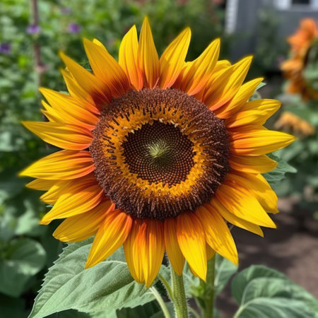 This striking image showcases a colorful sunflower with large, bright yellow petals and a contrasting dark center. The vivid colors and captivating details make it an excellent choice for various creative projects.の素材