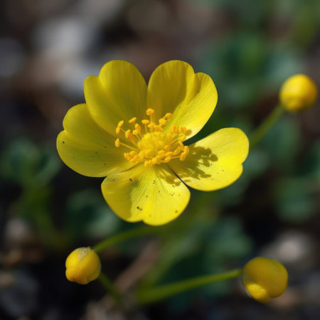 This endearing image features a sweet and simple buttercup with small, bright yellow petals that resemble a little cup. The cheerful colors and charming details make it perfect for various design projects, especially those with a playful or nostalgic theme.の素材