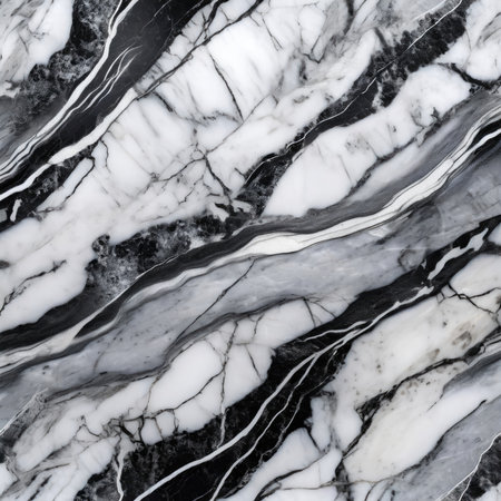 Sleek and modern, this marble texture blends chaotic charcoal veins with pristine white elegance.の素材