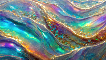 Capture the serene beauty of the sea with this enchanting image, showcasing a mother-of-pearl texture that dances with iridescent ocean hues. It's a perfect blend of color, light, and organic elegance.の素材