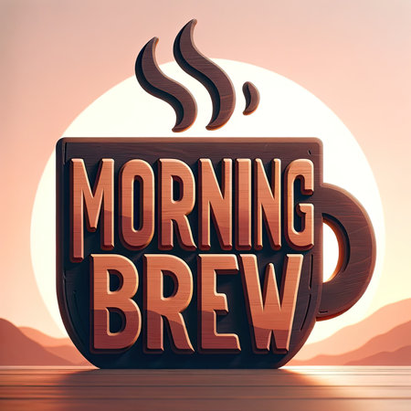 Capture the essence of a refreshing new day with this stock image. The words "Morning Brew" in bold, steaming coffee cup font stand out against a tranquil, sunrise-hued backdrop. It evokes a serene, energizing morning ambiance.の素材