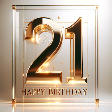 A chic, golden 21st birthday design framed elegantly, epitomizing sophistication and festivity.の素材