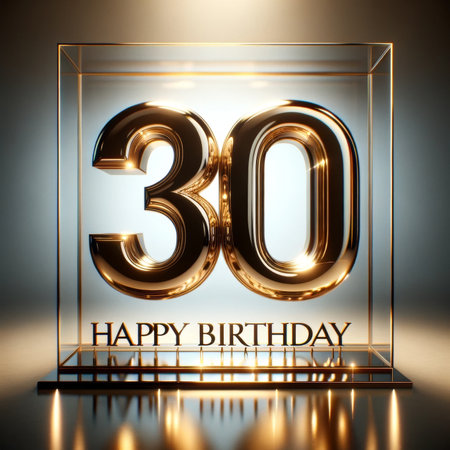 Lustrous 30th birthday numerals set in a sleek, golden display, symbolizing a significant life chapter.の素材