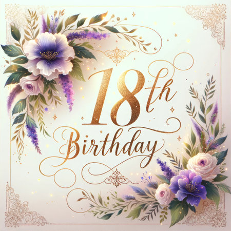 Violet hues and glittering gold announce an 18th birthday, symbolizing the sparkle of coming of age.の素材