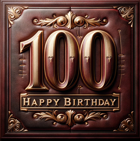An ornate number '100' on a textured backdrop celebrates a century in a classic and stately style, perfect for centennial birthdays.の素材