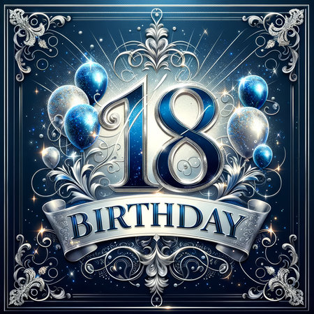 A lavish 18th birthday celebration captured through glittering balloons and ornate silver designs, evoking the splendor of coming of age.の素材