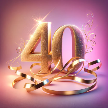 A dazzling "40" in gold stands out with a shimmering presence, symbolizing a milestone celebration wrapped in elegance.の素材
