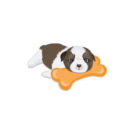 vector dog sleeping on bone isolated on white backgroundのイラスト素材
