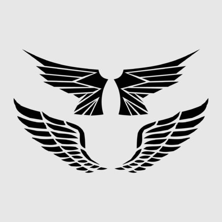 illustration of wings in tattoo style isolated on white background. Design element for logo, label, badge, signのイラスト素材