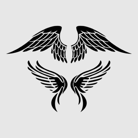 illustration of wings in tattoo style isolated on white background. Design element for logo, label, badge, signのイラスト素材