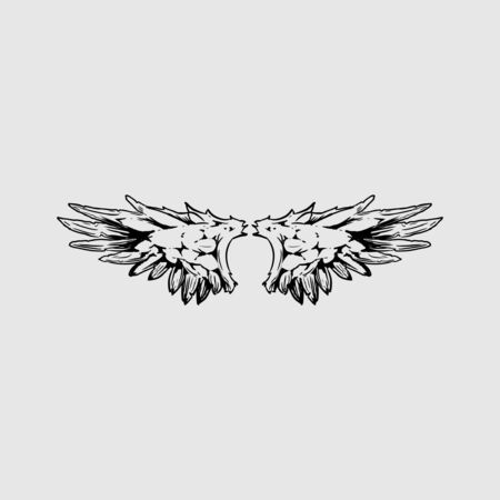 Wings. Vector illustration on grey background. Black styleのイラスト素材