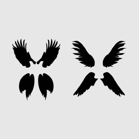 Wings. Vector illustration on grey background. Black styleのイラスト素材