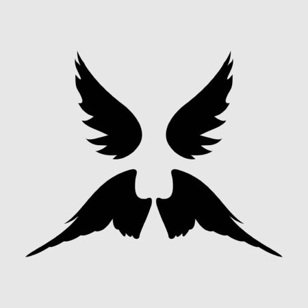 Wings. Vector illustration on grey background. Black styleのイラスト素材