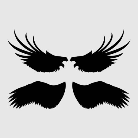 Wings. Vector illustration on grey background. Black styleのイラスト素材