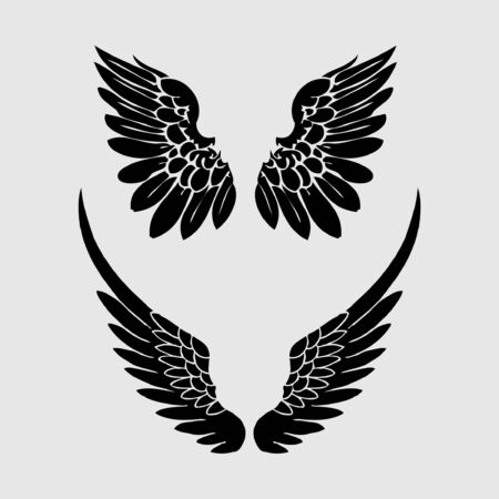 Wings. Vector illustration on grey background. Black styleのイラスト素材
