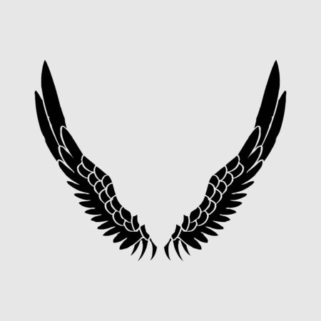 Wings. Vector illustration on grey background. Black styleのイラスト素材