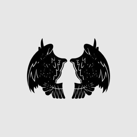 Wings. Vector illustration on grey background. Black styleのイラスト素材