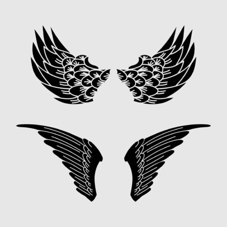 Winged Emblem for Your Company. Wing Silhouette for Heraldry, Tattoo, Logo or Other Symbolsのイラスト素材