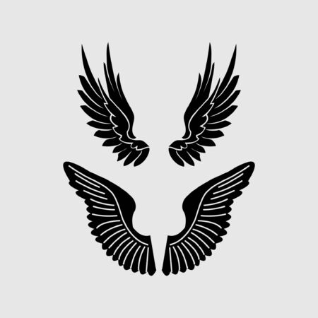 Winged Emblem for Your Company. Wing Silhouette for Heraldry, Tattoo, Logo or Other Symbolsのイラスト素材
