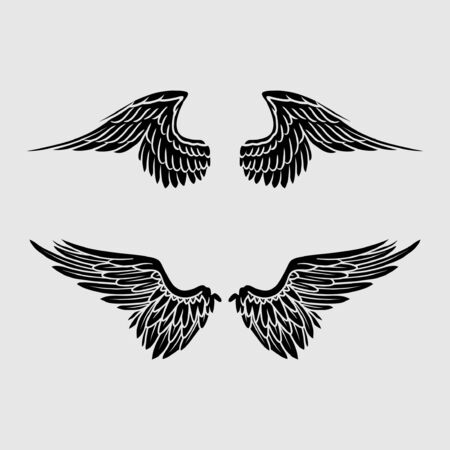 Winged Emblem for Your Company. Wing Silhouette for Heraldry, Tattoo, Logo or Other Symbolsのイラスト素材