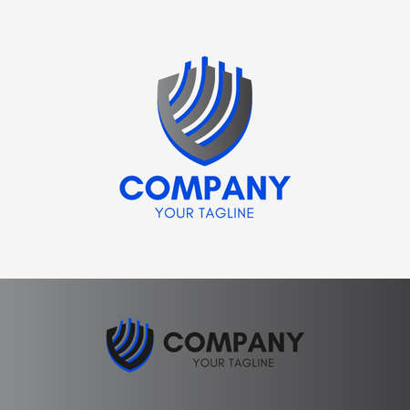 Security Line Logo template element symbol with shield in dark colorのイラスト素材