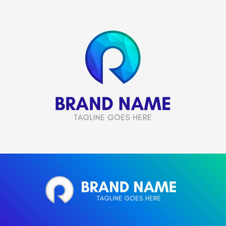 Letter R Polygon Logo template element symbol in green vibrant colorのイラスト素材