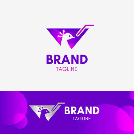 Peacock Cocktail Logo template element symbol in violet colorのイラスト素材