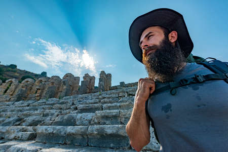 Aksu, Antalya / Turkey. A hiker in Perge (Perga Ancient City) Ancient City and Ruins.の写真素材