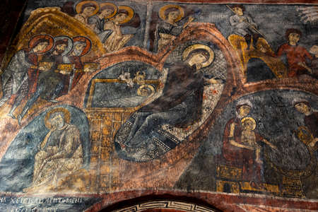 Gumusler Underground Monastery Courtyard in Nigde, Turkey. Gumusler Monastery ruins and the...
