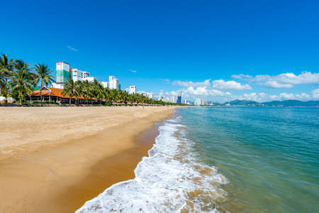 Nha Trang - Vietnam. December 13, 2015. Forming a magnificent sweeping arc, Nha Trang's 6km-long golden-sand beach is the city's trump card.のeditorial素材