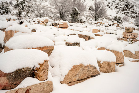 Burdur Sagalassos Archeological Site.To visit the sprawling ruins of Sagalassos, high amid the peaks of Akdag, is to approach myth.Sagalassos Ancient under the snow on a winter dayの写真素材