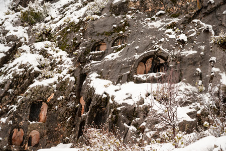Burdur Sagalassos Archeological Site.To visit the sprawling ruins of Sagalassos, high amid the peaks of Akdag, is to approach myth.Sagalassos Ancient under the snow on a winter dayの写真素材