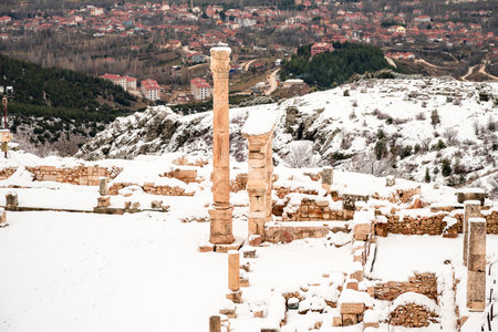 Burdur Sagalassos Archeological Site.To visit the sprawling ruins of Sagalassos, high amid the peaks of Akdag, is to approach myth.Sagalassos Ancient under the snow on a winter dayの写真素材